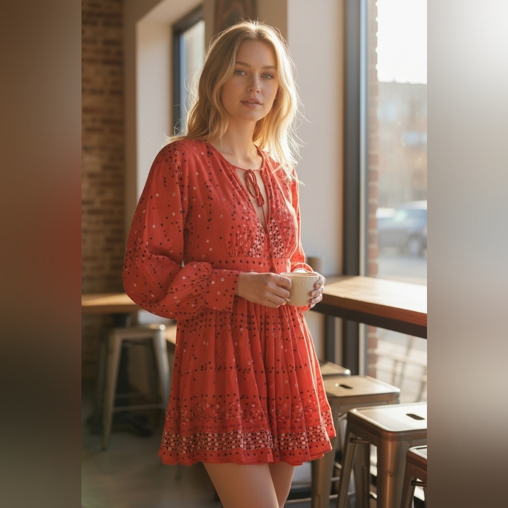 Free People Coral Fabric Open Back Mini Dress